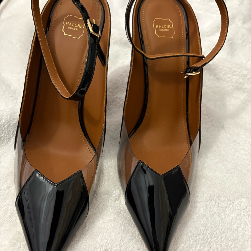 Malone Souliers Black and Tan Heels